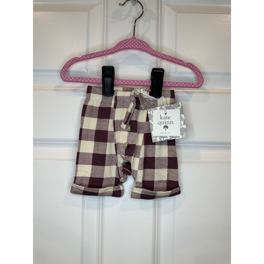 Kate Quinn Baby Maroon Buffalo Plaid Bamboo Viscose Shorts Size 0-3M NWT